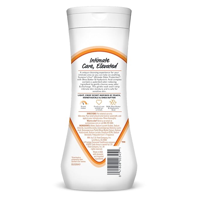 Summer's Eve Ultimate Odor Protection Feminine Wash with Shea Butter - Up to 24 Hour Vaginal Odor Control, pH Balanced Formula, Clinically & Gynecologist Tested Intimate Body Wash - 15 Fl Oz