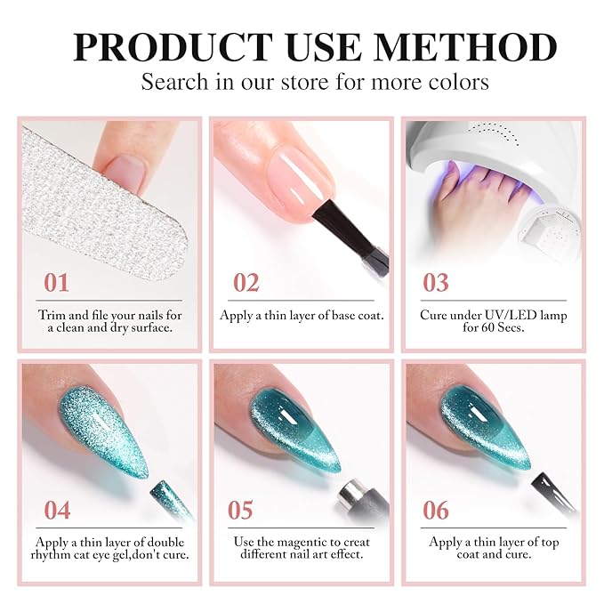 Double Rhythm 15ML Ice Glass Cat Eye Gel Polish with Magnet Holographic Glitter Shimmer Translucent Sheer Color Salon Soak Off Magnetic Nail at Home (Pink Gold-MC1122)