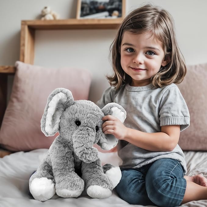 Elephant Stuffed Animals Soft Plush Toy for Baby Girls Boys,12" Grey Soft Small Stuffed Elephant Huggable Gifts for Birthday