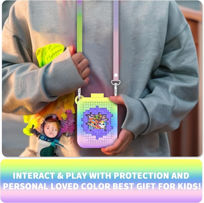 Soft Silicone Case for Bitzee Interactive Toy Digital Pet, Shockproof and Protective Carrying Case for Bitzee Interactive Electronic Pets with Lanyard (Rainbow)
