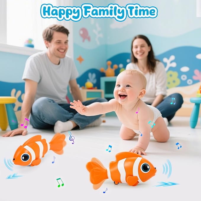 Crawling Fish Baby Toys, Novelty Tummy Time Toys for Babies 6-12 Months, Magic Swinging Fish Music Crawling Toys for Infant Toddler 12-18 Learning Crawl Walking Dancing 1st Valentines Days Gift