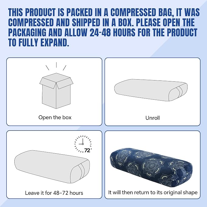 MABOZOO Yoga Bolster Pillow, Rectangular Yoga Bolster for Restorative & Meditation, Professional Meditation Cushion with Carry Handle