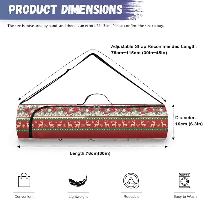 Yoga Mat Bag with Adjustable Shoulder Strap and Handle Zipper, 30in Wide x 6.3in Diameter for Yoga Mat Storage