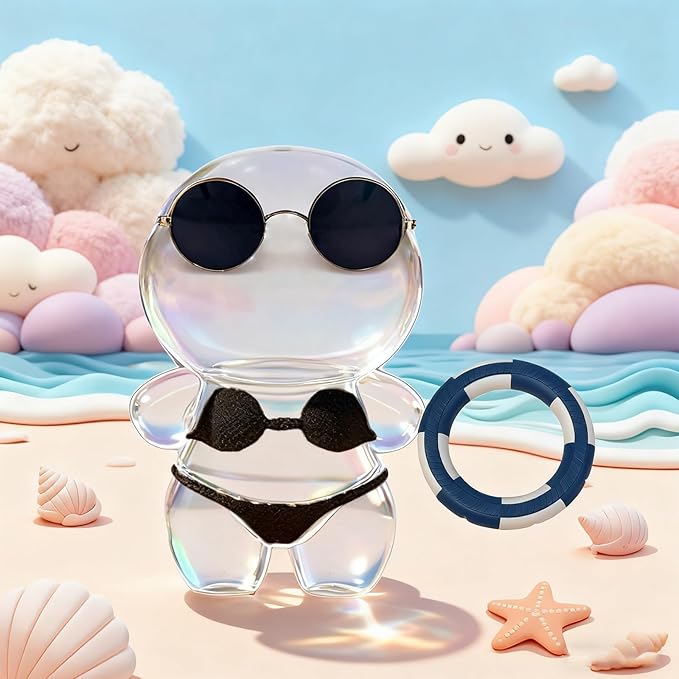 Black Bikini for 17cm Doll(No Dolls),5-Piece Set Includes Bikini, Sunglasses, red Swimming Ring and Bell, Swimsuit Accessories for Doll, hot Party Style, Summer Beach Style,Hand-Knitted Swimsuit