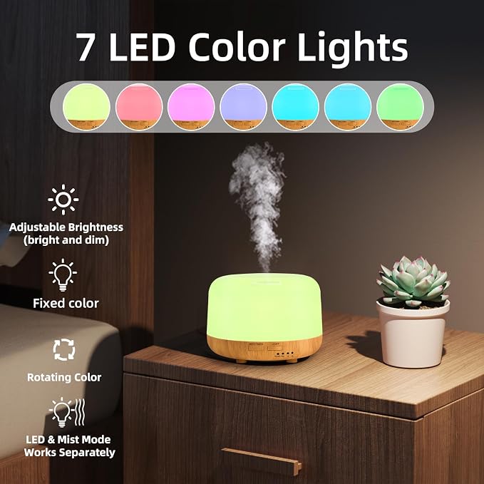 SPLITSKY Aromatherapy Essential Oil Home Diffuser with Remote Control, 300ML Large Room Cool Mist Air Humidifier, 8 Hours Quiet Operation, Timer, 7 Colors LED Night Night,Suitable Home,Yoga.