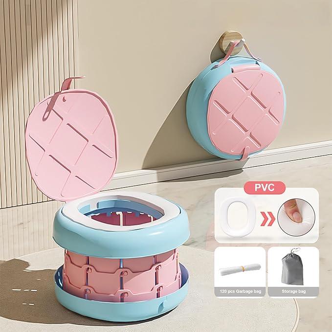 PVC Portable Potty, Children's Foldable Toilet, Baby Travel Urinal (Pink)