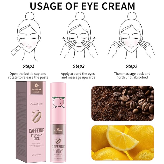2Pcs Caffeine Eye Balm Stick, Anti-Aging Eye Balm for Puffiness, Dark Circles, Wrinkles, Firm the Light Beige Around The Eyes,Moisturizer Stick with Retinol and Hyaluronic Acid
