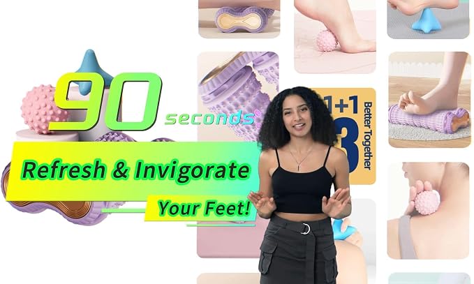 Foot Massage Ball & Foot Roller 3-in-1 Set, Plantar Fasciitis Relief, Portable Dual-Roller Massager, Stimulates & Activates Plantar Nerves, Relieves Foot Pain and Soreness, Improves Blood Circulation