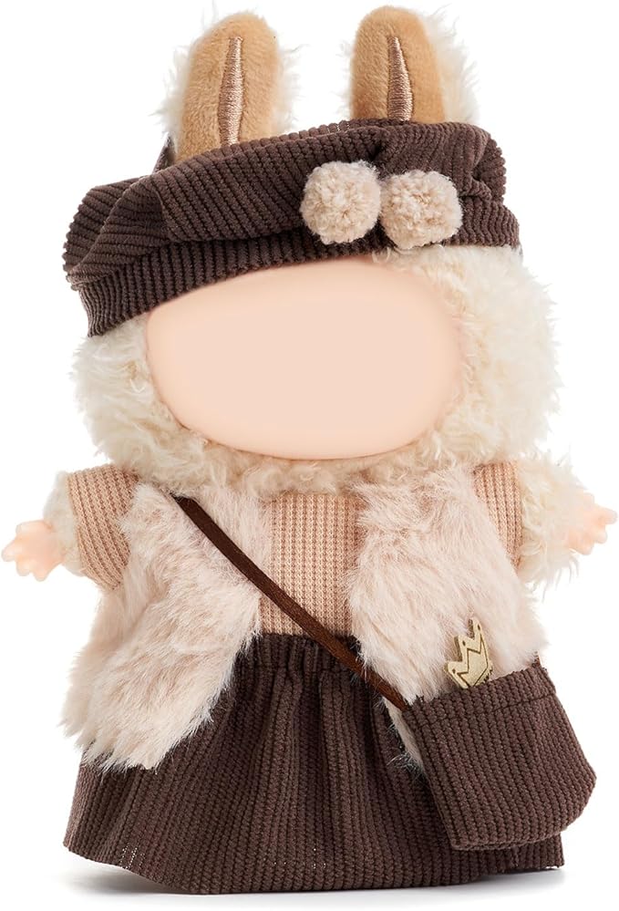 Clothes for 15/17cm Doll (No Doll), Fashion Outfit Set - Hat + Top + Vest + Skirt + Small Bag, Cute Dress Up Accessories (Little Lady)