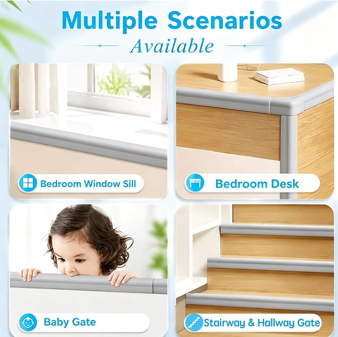 ZOMPAGO Baby Edge Protector 2 Roll (13FT) Corner Guards - Grey Foam Furniture Corner Protectors - Baby Proof Corners and Edges for Table, Wall, Bed Frame - Baby Proofing Safety Bumpers