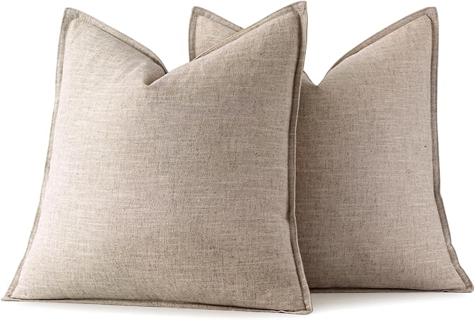 MIULEE Decorative Linen Pillow Covers 20x20 Inch Natural Linen | Boho Farmhouse Neutral Couch Throw Pillows for Bed, Pack of 2 Accent Modern Pillowcases, Sofa Livingroom Home Decor