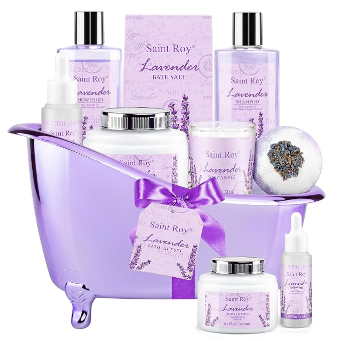 Spa Gift Basket Gifts for Women, Lavender Bath and Body Gift Basket Spa Kit | Bath Beauty Kit, Self-Care Relaxation Set, Home Spa Gift Basket, Birthday, Christmas, Bath Spa Kit Woman gift, Anniversary