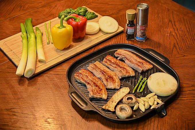 UPIT Wide Korean BBQ Grill Pan, Widen Nonstick Coating with Improved Grease Draining Spout
