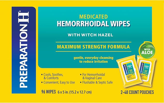 Preparation H Hemorrhoid Flushable Wipes with Witch Hazel for Skin Irritation Relief - 48 Count (Pack of 24)