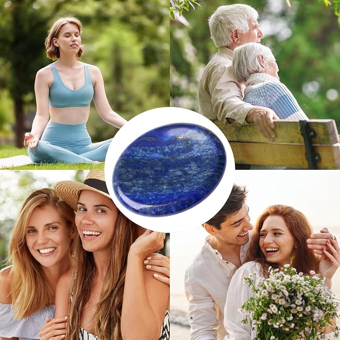 Thumb Worry Stone Lapis Lazuli Stone Crystal Natural Healing Crystals Oval Tiny Stress Relief Gifts Small Trinkets Fidget Palm Meditation Accessories Anxiety Relief Items for Women Men