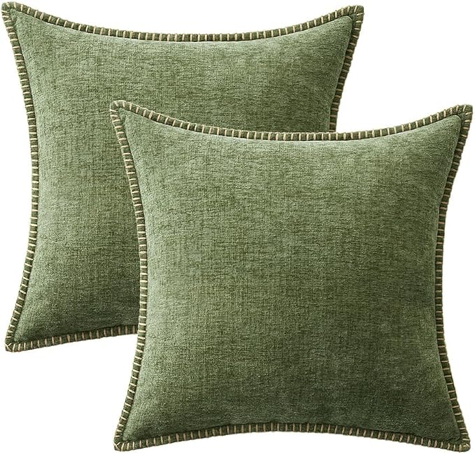 MIULEE Decorative Couch Throw Pillow Covers 18x18 Inch Sage Green 2 Pack | Farmhouse Pillow Covers with Stitched Edge, Soft Chenille Cushion Cases, for Sofa Bed Living Room Home Decor