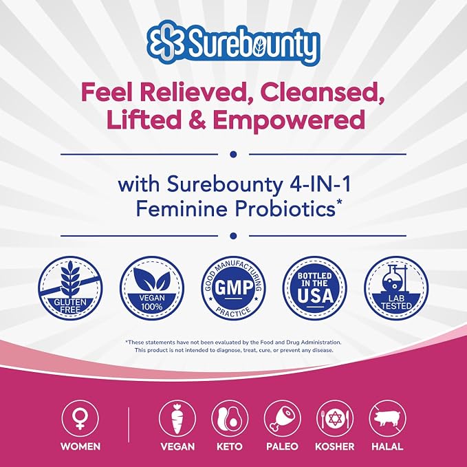 Probiotics for Women, 120 Billion CFU 34 Strains, Prebiotics, Digestive Enzymes, Cranberry, 4-in-1 Feminine Probiotic, Digestive, Vaginal, Immune Support, 60ct