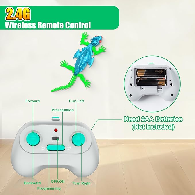 TWFRIC Wall Climbing Gecko Lizard, Robot Geckos Lizards Rechargeable Remote Control Car Toy RC Cars Toys for Kids RC Crawler for Boys & Girls Ages 6 & Up Halloween Christmas Birthday Gifts (Blue)