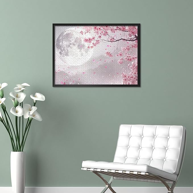 Jigsaw Puzzle 1000 Pieces, Sakura Adult Jigsaw Puzzles, Cherry Blossom Moon Adults Puzzles 1000 Piece Challenging Puzzle Perfect for Game Nights Educational Finished Size 19.5 x 27.5 Inch