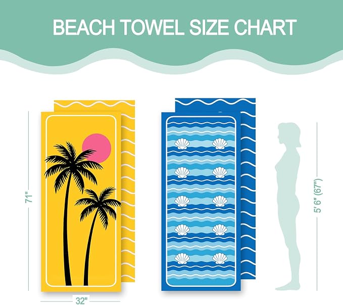 Eunzel 2 Pack Microfiber Beach Towel, Quick Dry Travel Towel Large Sand Free Towel for Beach, Camping, Swim Pool, Gym, Sports& Yoga 71"x32", Golden Coast/Azure Tide Set