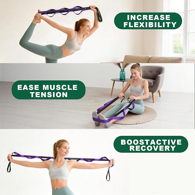 Acozycoo Stretching Strap with Loops,Non-Elastic Yoga Strap for Physical Therapy,Knee Replacement Recovery & Plantar Fasciitis,Leg Stretcher Band for Flexibility & Hamstring Rehab