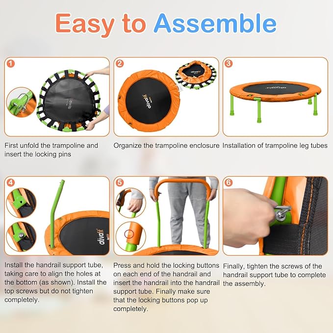 ATIVAFIT 36-Inch Toddler Trampoline with Foam Handle, Foldable Indoor Outdoor Mini Rebounder for Kids Ages 2–6
