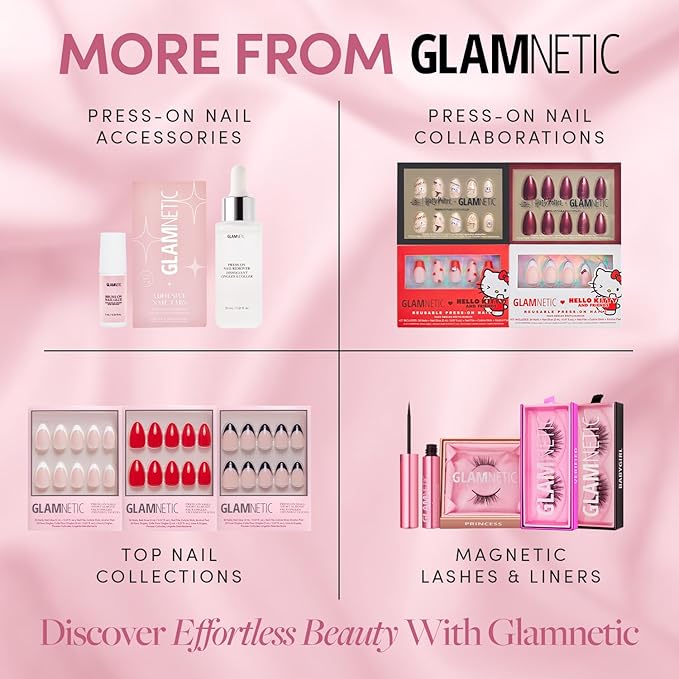Glamnetic Press On Nails – Mrs. Claus | Short Almond Fake Nails Semi-Transparent Red French Tip Santa Hat Design, Glazed Finish, Salon Quality Holiday Nails | 15 Sizes, 30 Nail Kit