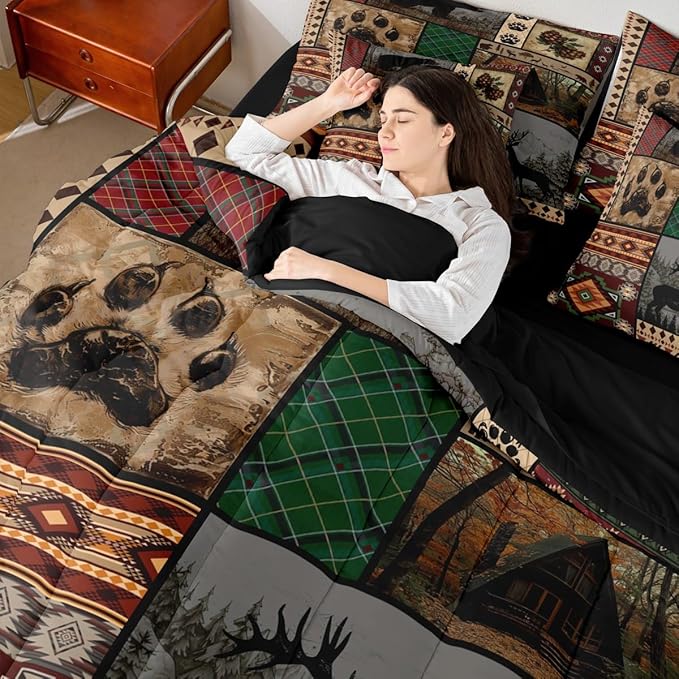 Feelyou Rustic Cabin Bear Deer Comforter Set with Sheets 7 Piece King Size Wild Animal Bedding Set for Kids Boys Girls Hunting Theme Bed in a Bag Western Farmhouse Room Decor Soft Microfiber