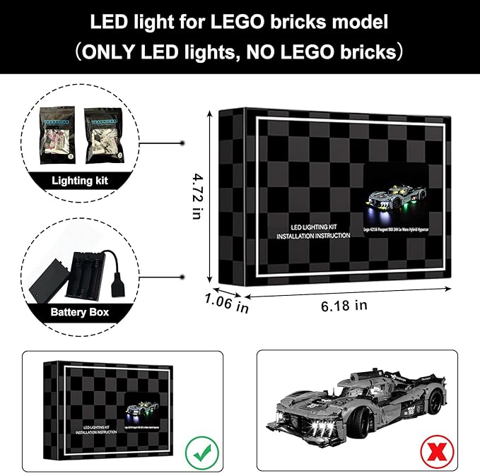 Vaodest LED Light for Lego Technic 42156 Peugeot 9X8 24H Le Mans Hybrid Hypercar Set,Design and Configuration Compatible with Model 42156 (LED Light Only, Not Building Block Kit)