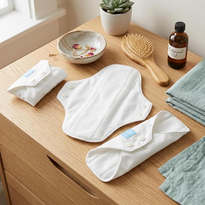 Charlie Banana - Reusable Feminine Pads Super+ 3Pack with Pouch | Washable Menstrual Pads for Heavy & Overnight Absorbency | White