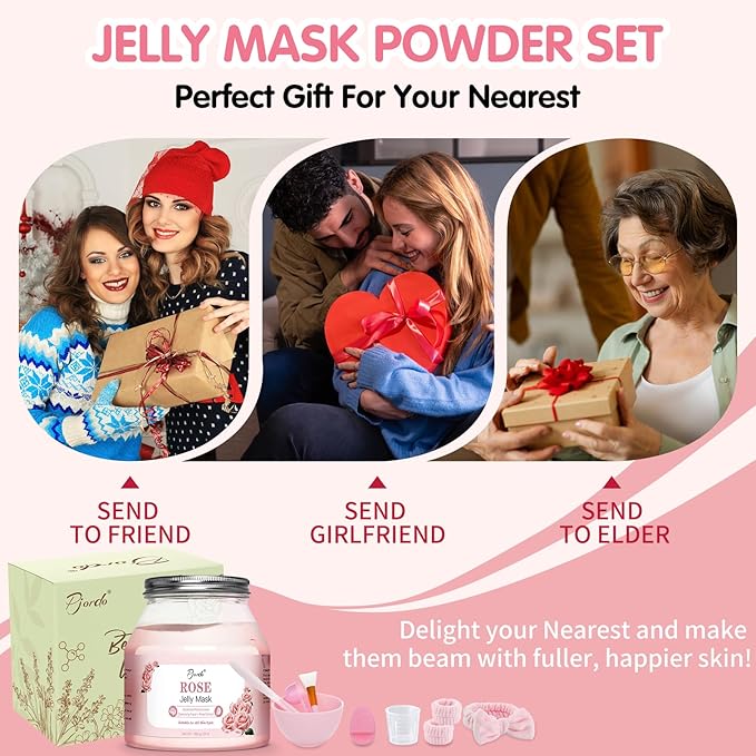 Jelly Masks for Facials Professional, Bulgarian Rose Hydrating & Moisturizing Jelly Mask Powder with Mixing Bowl Set, Peel-Off Hydrojelly Face Mask Skincare, Spa Use for All Skin