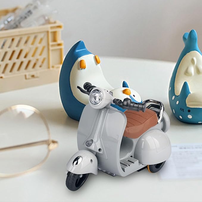 Accessories for 17cm Dolls - Doll Scooter Toy with LED Lights and Music, Cute Motorcycle Toy, Decorative Desktop Ornament for Doll Collectors (Gray)