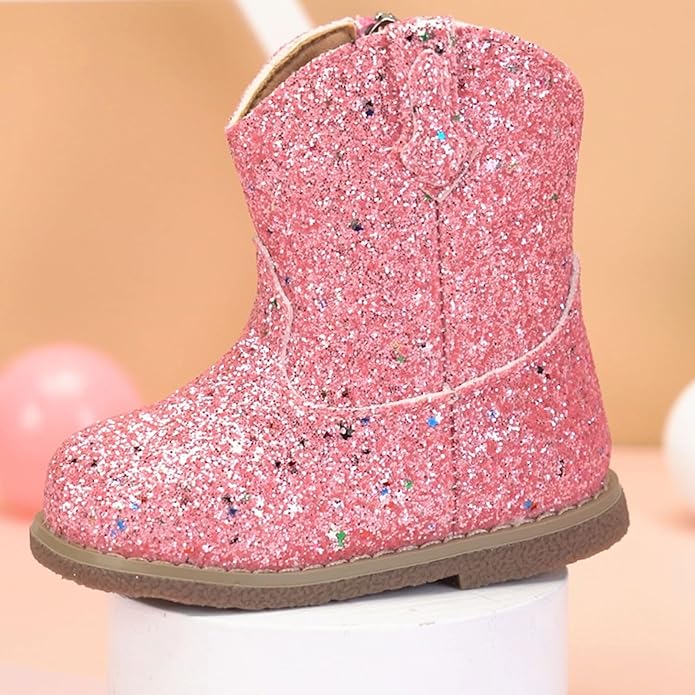 Newsonet Baby Cowboy Cowgirl Boots Infant Western Boots Toddler Boys Girls Round Toe Riding Mid Calf Boots All Seasons for 6 9 12 18 24 Months