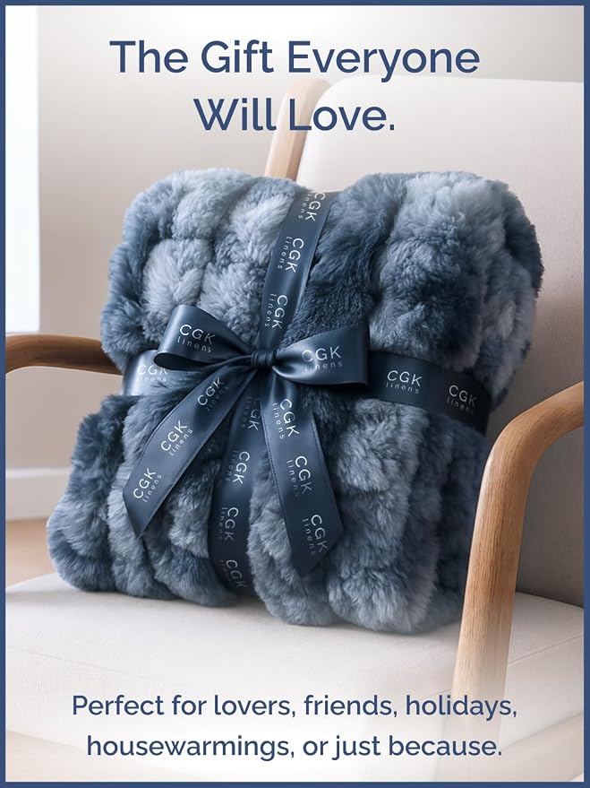 3D Fleece Bubble Blanket King - Rabbit Blanket - 90" x 108", Marble Blue | Soft Fluffy Faux Fur Blanket for Couch Sofa & Chair, Cozy Gifts for Women, Tie Dye Cloud Throw Bed Cover, Thick Plush Bedding