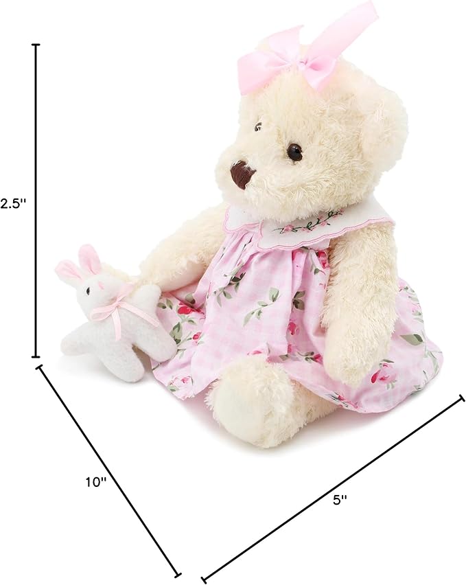Oitscute Small Baby Teddy Bear with Cloth Cute Stuffed Animal Soft Plush Toy 10" (Pink Dress with Rabbit)
