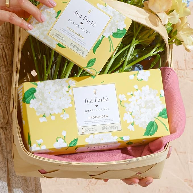 Tea Forte Premium Petite Presentation Box Gift Set Sampler, 10 Count, 2 of Each Blend Individually Wrapped Handcrafted Pyramid Infuser Bags, Hydrangea