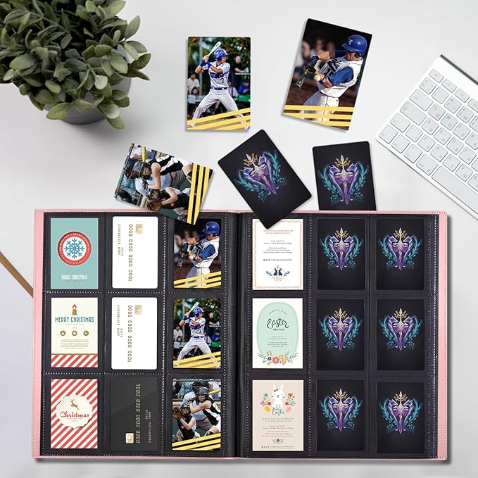 Card Binder, 360 Pockets Upgraded Trading Card Binders, Cards Collection Binder 9 Pocket, Side Loading Yugioh Binder Book Holder for MTG, TCG, Sport, Football, Baseball Collector Cards - Pink