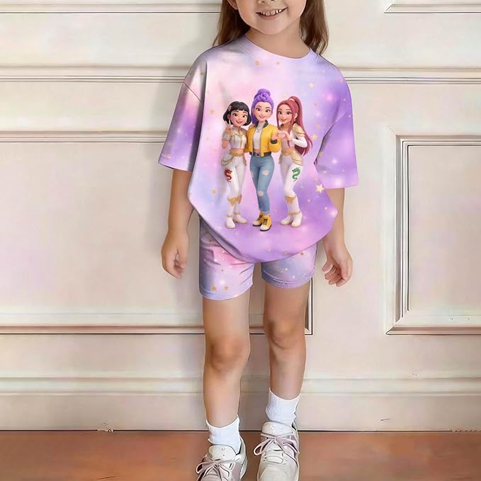 K-POP DEM0N Hunters Outfits for Girls, 2 Piece T-Shirts and Apparel Sets Birthday Gift