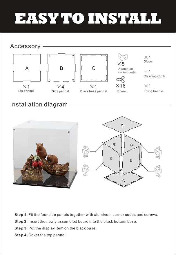 13 Inch Clear Self Assembly Acrylic Display Case, Clear Cube Counter Tops Box Dustproof Protection Showcase, Display Box Storage Holder for Figurine Large Collectibles Basketball Memorabilia