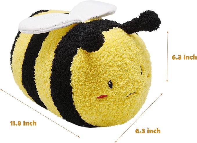 Fuzzy Bumblebee Stuffed Animal with Smile Face and White Wings Super Cute Plush Bee Toy Excellent Gifts for Kids or Honey 12 Inch