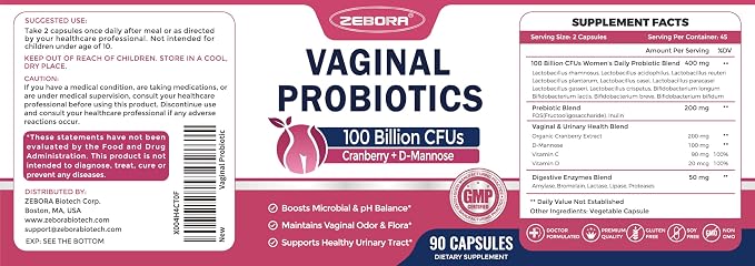 ZEBORA Vaginal Probiotics for Women Health pH Balance 100 B CFUs with Prebiotics & Lactobacillus,for Female Yeast Urinary Tract Infection Vag Odor & Flora Support Immune Digestive Gut Care | 100 Billion CFUs, Daily Probiotic & Prebiotic Supplement for ...