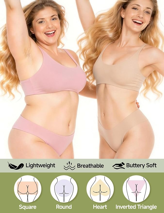 Seamless Thongs for Women No Show G-String Thong Breathable Cotton Panty Liners Underwear for Yoga Workout Gym