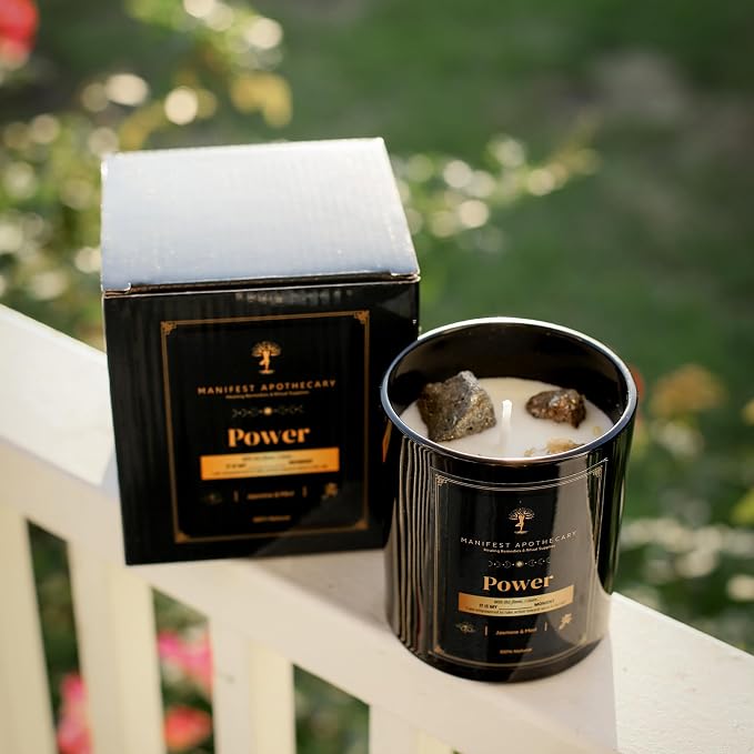Aromatherapy Scented Candle for Confidence & Motivation โ Hand-Poured Soy Candle Infused with Jasmine, Mint & Pyrite Crystals โ 10.5 Oz & 50 Hrs Burn Time โ Ideal Birthday Gift