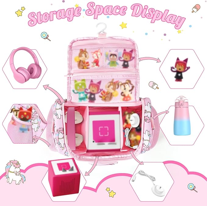 Carrying Case for Toniebox/Little Tikes Story Dream Machine Starter Set & Music Player Storage Carrier Bag Adjustable Strap Travel Storage Bag, Pink