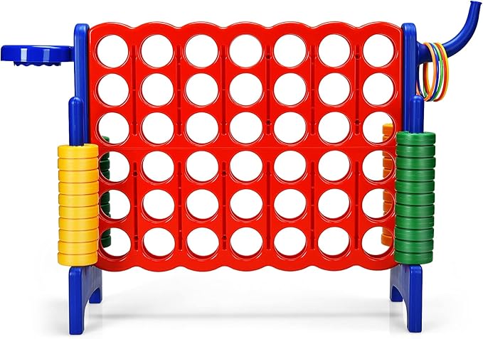 COSTWAY Jumbo 4-to-Score Giant Game Set for Kids & Adults, 2.5Ft Indoor Outdoor Game with Basketball Hoop, Ring Game, 42 Jumbo Rings, Quick-Release Slider, Perfect for Birth & Holiday Party