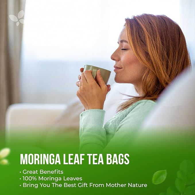 FreshDrinkUS, Premium 135 Moringa Tea Bags, 100% Natural & Pure, Herbal Tea, Made with Natural Materials-Corn Fiber Tea Bags, Sugar/Gluten Free. Rich in Antioxidants and Vitamins.