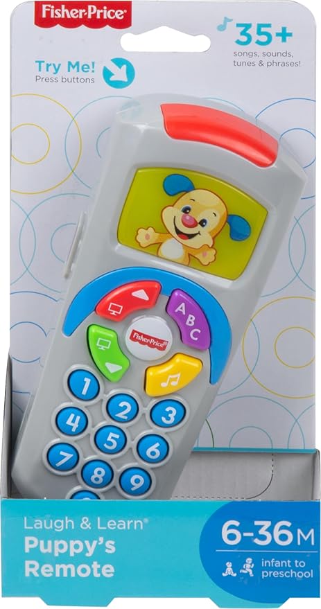 Fisher-Price Baby Learning Toy Laugh & Learn Puppy’s Remote Pretend TV Control with Music & Lights for Developmental Play Infants Ages 6+ Months