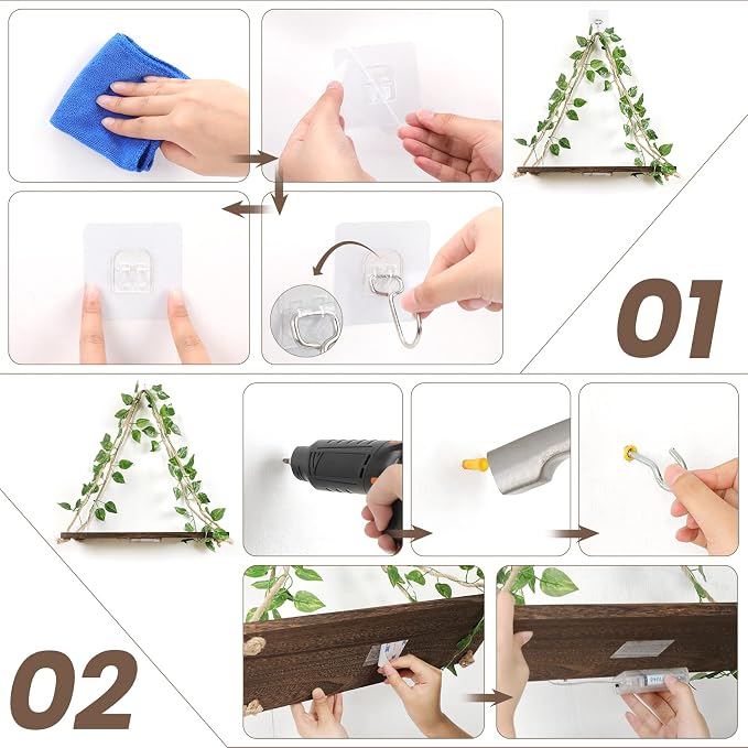 Floating Shelves for Wall,Hanging Shelves,Room Decor,Wall Decor,Boho Decor | Floating Shelves No Drill,Trinket Shelf,Cottage Core Wall Decor,2-Pack Shelf Set Includes Artificial Ivy & LED Lights