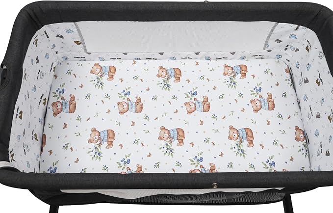 Pack n Play Sheet Stretchy Fitted Portable Mini Crib Sheets Set 2 Pack,Playard Sheets Convertible Playard Mattress Cover,Ultra Soft Jersey Material, Light Green & Bear Leaf