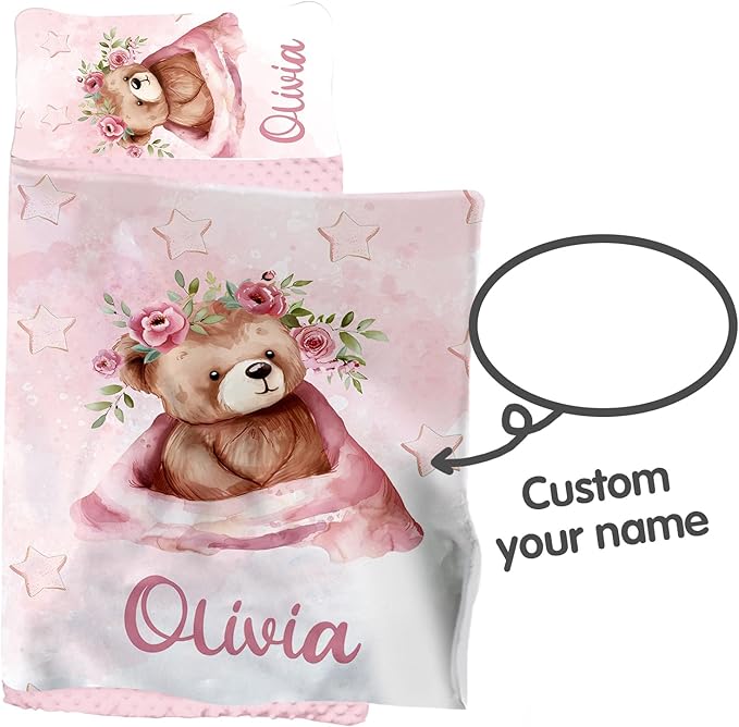 Personalized Toddler Nap Mat for Girls โ Custom Name Kids Nap Mat โ Daycare Sleeping Mats with Removable Pillow and Soft Minky Dot Blanket for Preschool, Travel, Kindergarten